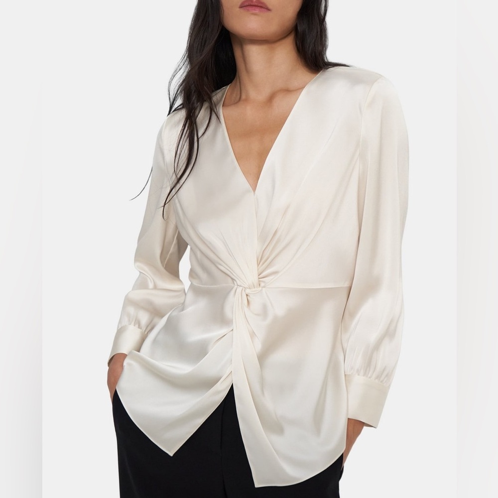Theory Cream Twist Blouse in Satin Size 6